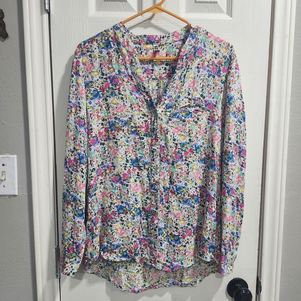 Kut From The Kloth Blouse S Colorful Abstract Floral Rayon Button Front Top - Picture 3 of 16